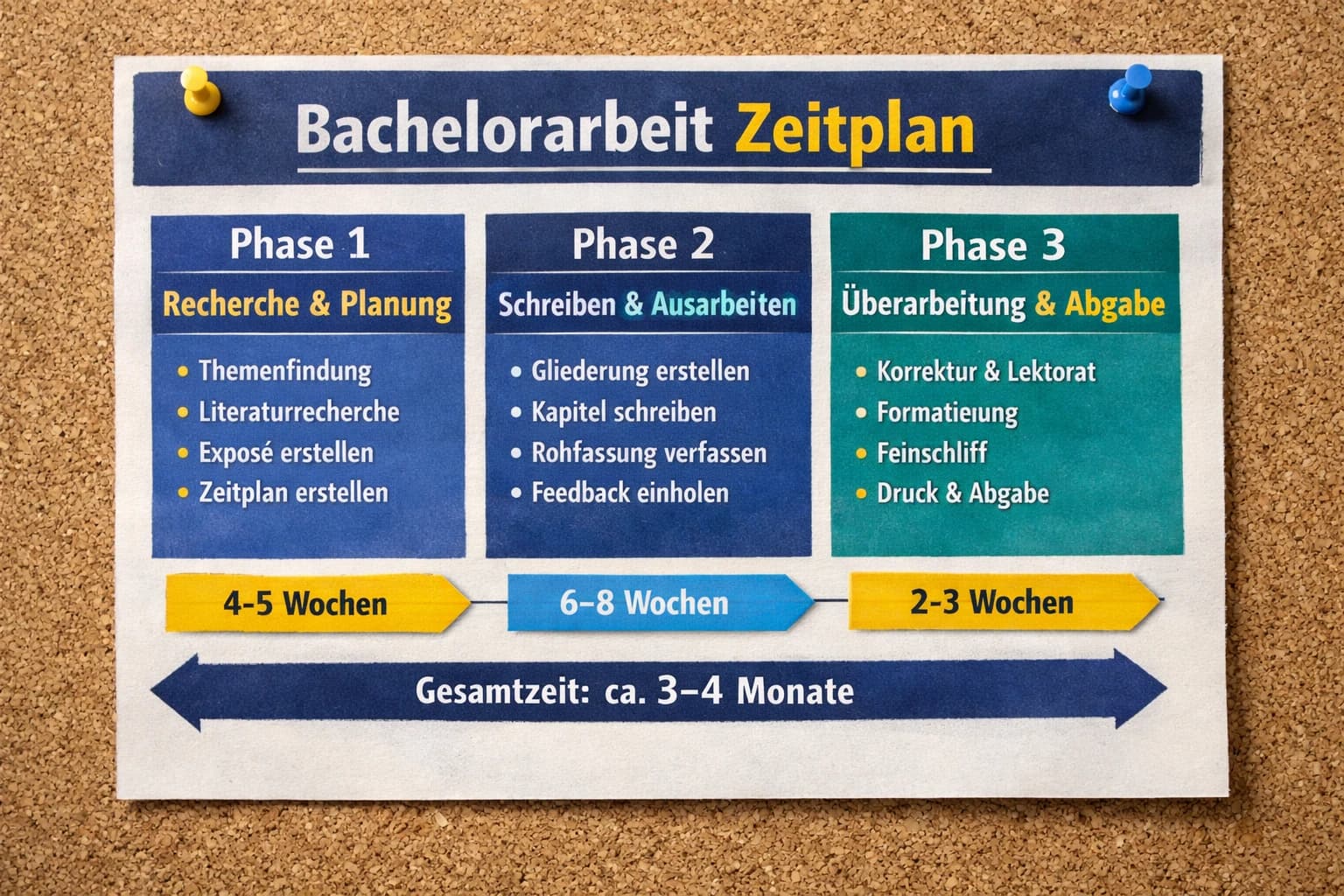 Bachelorarbeit Zeitplan - Zeiteinteilung mit 40-50-10 Phasenmodell: Vorbereitung, Schreibphase, Nachbereitung