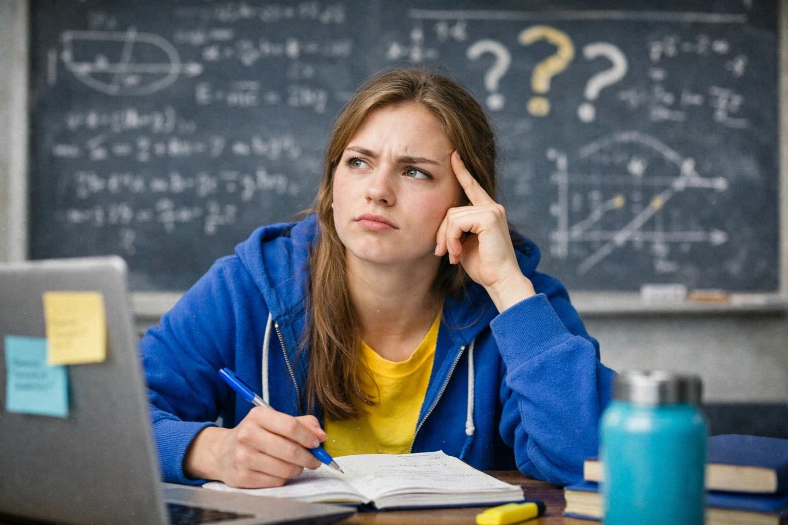 Studierende sitzt nachdenklich vor dem Laptop nach Erhalt des Pruefungsbescheids