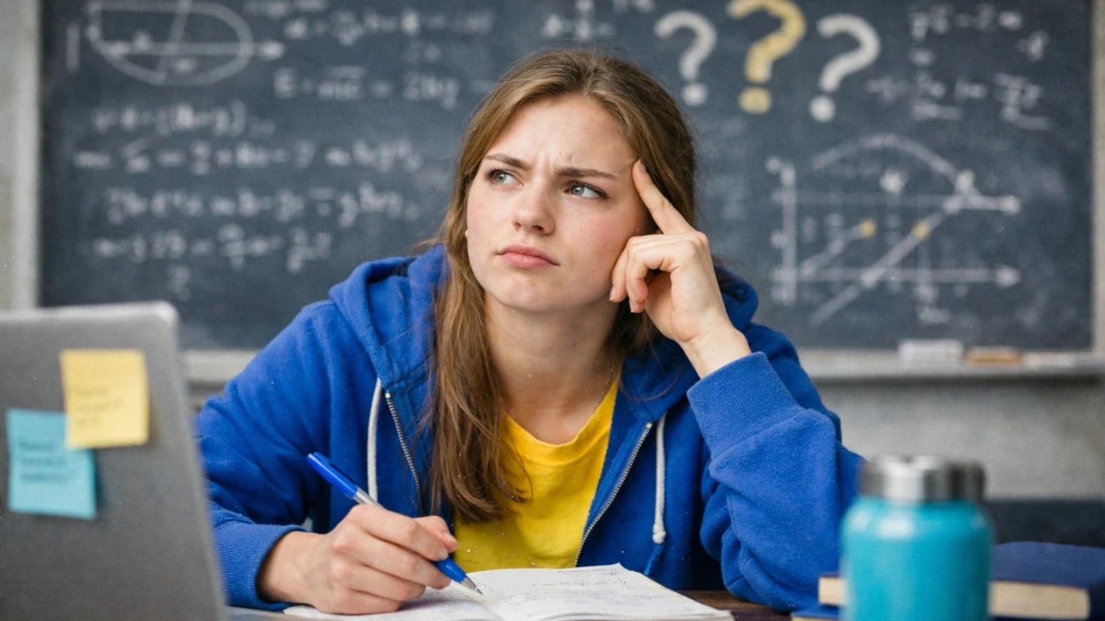 Studentin auf der Themensuche für ihre Abschlussarbeit orientiert sich auf einer symbolischen Karte