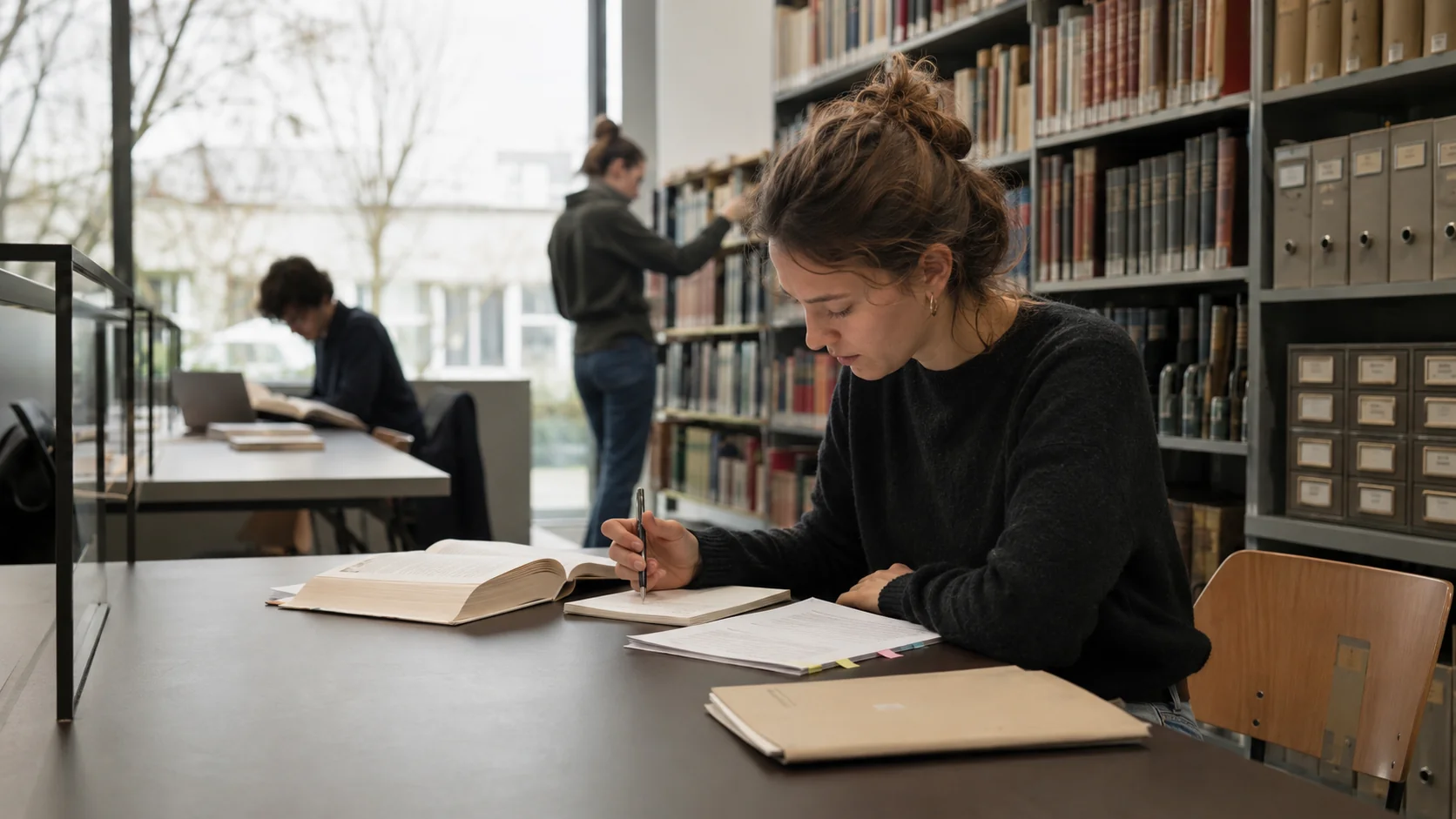 Masterstudent bei der Quellenarbeit für die Masterarbeit in der Universitätsbibliothek