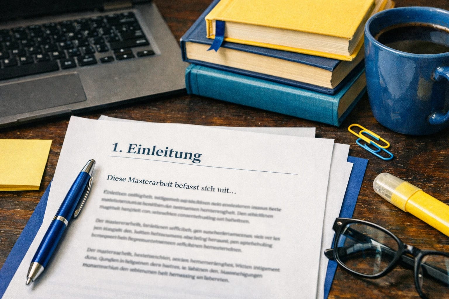 Studierende plant die Einleitung ihrer Masterarbeit am Schreibtisch