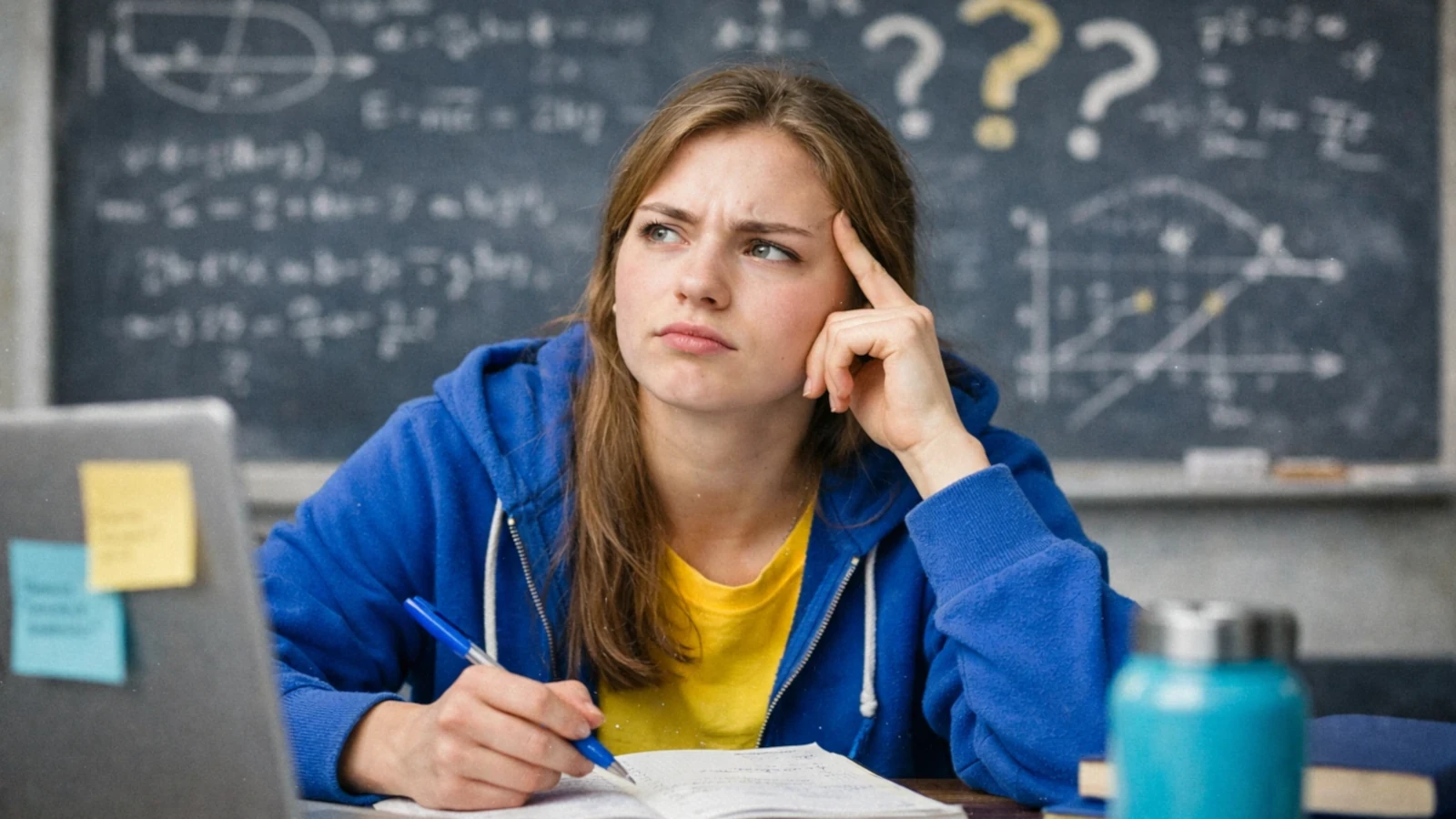 Studentin auf der Themensuche für ihre Abschlussarbeit orientiert sich auf einer symbolischen Karte