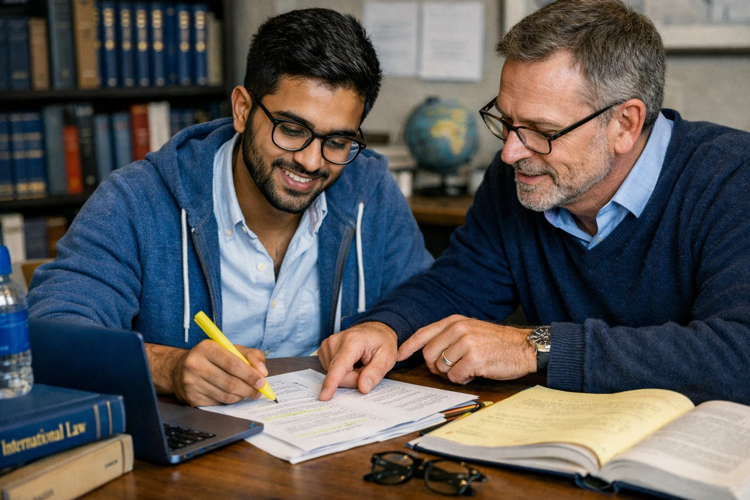 Mentor hilft einem Studenten bei seiner Masterarbeit
