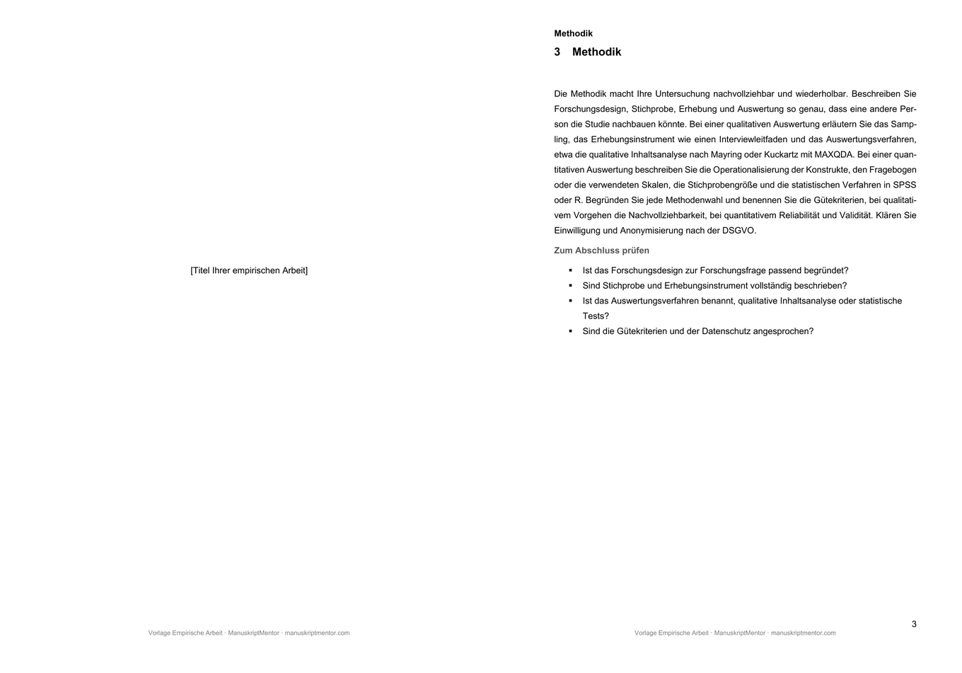 Vorschau der Vorlage für die empirische Arbeit